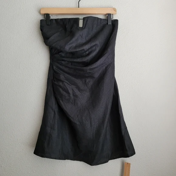 linen button through mini dress Never A Bad Day Dark Brown Linen Button Front Mini Dress main image 1